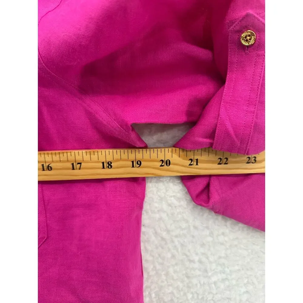 Lauren Ralph Lauren Exclusive Linen Women's Top - Size S Fuchsia Pre-Owned - Picture 4 of 8